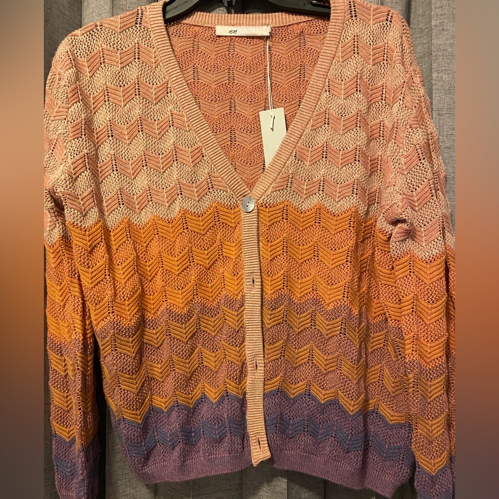 Knit Cotton V-Neck Multicolor Cardigan Size Large